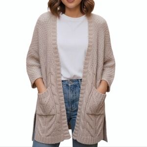 Able Cardigan Chunky Granola Indie Womens M Layers Cable Boho Cottagecore Beige